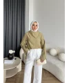 Pln - Crush Kumaşlı Bluz - Yağ Yeşili