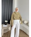Pln - Crush Kumaşlı Bluz - Yağ Yeşili