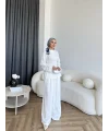 Pln - Vera Yırtmaç Detay Keten Takım - Beyaz