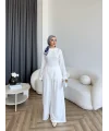 Pln - Vera Yırtmaç Detay Keten Takım - Beyaz