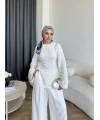 Pln - Vera Yırtmaç Detay Keten Takım - Beyaz