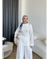 Pln - Vera Yırtmaç Detay Keten Takım - Beyaz