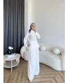 Pln - Vera Yırtmaç Detay Keten Takım - Beyaz