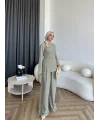 Pln - Vera Yırtmaç Detay Keten Takım - Haki