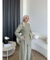 Pln - Vera Yırtmaç Detay Keten Takım - Haki