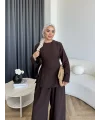 Pln - Vera Yırtmaç Detay Keten Takım - Kahve