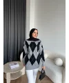 Pls-Baklava Desen Triko Kazak - Gri