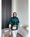 Pls-Baklava Desen Triko Kazak - Yeşil