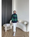 Pls-Baklava Desen Triko Kazak - Yeşil