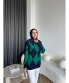 Pls-Baklava Desen Triko Kazak - Yeşil