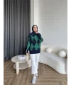 Pls-Baklava Desen Triko Kazak - Yeşil