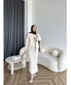 Pls-Çiçek Detay Jile Elbise - Bej
