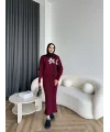 Pls-Çiçek Detay Jile Elbise - Bordo