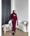 Pls-Çiçek Detay Jile Elbise - Bordo