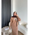 Pls-Çiçek Detay Jile Elbise - Camel