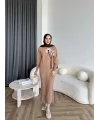 Pls-Çiçek Detay Jile Elbise - Camel