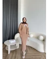 Pls-Çiçek Detay Jile Elbise - Camel