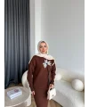 Pls-Çiçek Detay Jile Elbise - Kahve