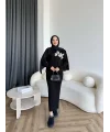 Pls-Çiçek Detay Jile Elbise - Siyah