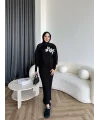 Pls-Çiçek Detay Jile Elbise - Siyah