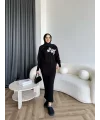 Pls-Çiçek Detay Jile Elbise - Siyah