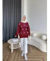 Pls-Kurdele Detay Triko Kazak - Bordo