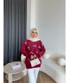 Pls-Kurdele Detay Triko Kazak - Bordo
