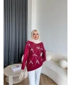 Pls-Kurdele Detay Triko Kazak - Bordo