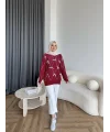 Pls-Kurdele Detay Triko Kazak - Bordo