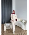 Polo Yaka Örgü Triko Takım - Bej