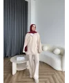 Polo Yaka Örgü Triko Takım - Bej