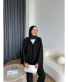 Polo Yaka Örgü Triko Takım - Siyah