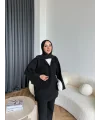 Polo Yaka Örgü Triko Takım - Siyah