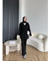 Polo Yaka Örgü Triko Takım - Siyah