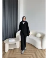 Polo Yaka Örgü Triko Takım - Siyah