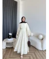 Seh - Çiçek Desenli Vual Elbise - Ekru