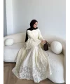 Seh - Çiçek Desenli Vual Elbise - Ekru