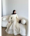 Seh - Çiçek Desenli Vual Elbise - Ekru