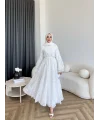 Qu- Yeni Desen Selen Elbise - Beyaz