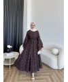 Qu- Yeni Desen Selen Elbise - Kahve