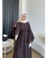 Qu- Yeni Desen Selen Elbise - Kahve