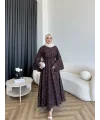 Qu- Yeni Desen Selen Elbise - Kahve