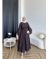 Qu- Yeni Desen Selen Elbise - Kahve