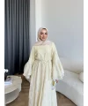 Qu- Yeni Desen Selen Elbise - Krem