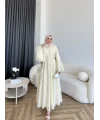 Qu- Yeni Desen Selen Elbise - Krem