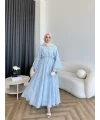 Qu- Yeni Desen Selen Elbise - Mavi