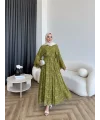 Qu- Yeni Desen Selen Elbise - Yeşil