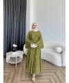 Qu- Yeni Desen Selen Elbise - Yeşil
