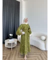 Qu- Yeni Desen Selen Elbise - Yeşil