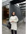 Sakallı Triko Tunik Kazak - Beyaz